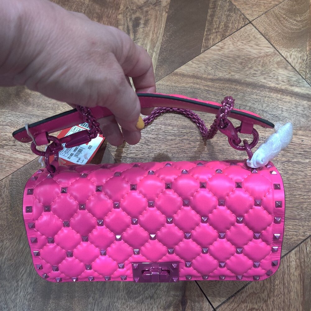 VALENTINO GARAVANI PINK PP Leather Quilted Rockstuds Bag new $3588.00 - Picture 1 of 7